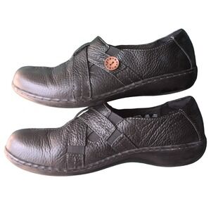 Clarks Women's Un Loop Slip-on Loafer Shoes Black Pebbled Leather 10 Comfort